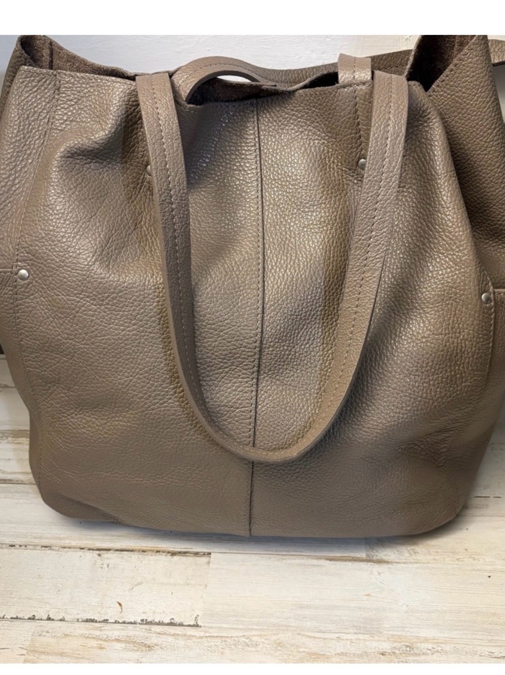 American Eagle Outfitters Taupe Pebbled Leather Shoulder Tote Genuine Leather
